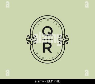 QR Initials letter Wedding monogram logos template, hand drawn modern minimalistic and floral templates for Invitation cards, Save the Date, elegant Stock Vector