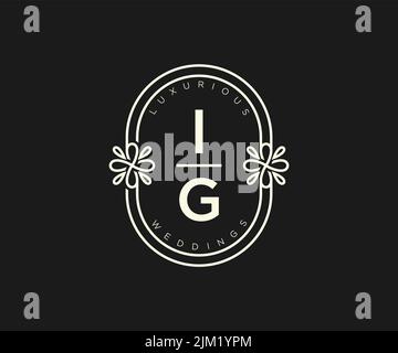 IG Initials letter Wedding monogram logos template, hand drawn modern minimalistic and floral templates for Invitation cards, Save the Date, elegant Stock Vector