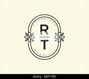 RT Initials letter Wedding monogram logos template, hand drawn modern minimalistic and floral templates for Invitation cards, Save the Date, elegant Stock Vector