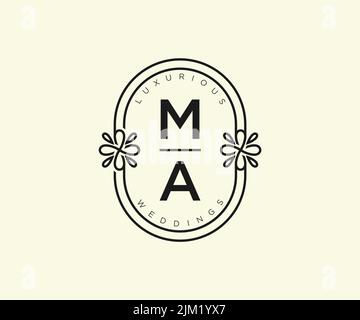 MA Initials letter Wedding monogram logos template, hand drawn modern minimalistic and floral templates for Invitation cards, Save the Date, elegant Stock Vector