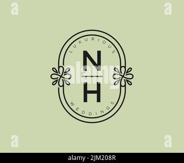 NH Initials letter Wedding monogram logos template, hand drawn modern minimalistic and floral templates for Invitation cards, Save the Date, elegant Stock Vector