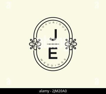 JE Initials letter Wedding monogram logos template, hand drawn modern minimalistic and floral templates for Invitation cards, Save the Date, elegant Stock Vector
