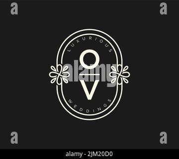 OV Initials letter Wedding monogram logos template, hand drawn modern minimalistic and floral templates for Invitation cards, Save the Date, elegant Stock Vector