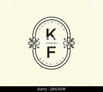 KF Initials letter Wedding monogram logos template, hand drawn modern minimalistic and floral templates for Invitation cards, Save the Date, elegant Stock Vector