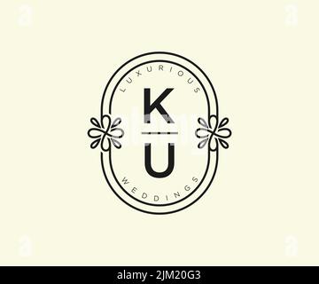 KU Initials letter Wedding monogram logos template, hand drawn modern minimalistic and floral templates for Invitation cards, Save the Date, elegant Stock Vector