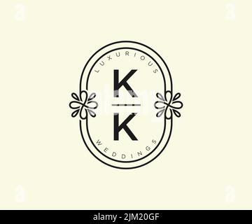 KK Initials letter Wedding monogram logos template, hand drawn modern minimalistic and floral templates for Invitation cards, Save the Date, elegant Stock Vector