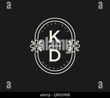 KD Initials letter Wedding monogram logos template, hand drawn modern minimalistic and floral templates for Invitation cards, Save the Date, elegant Stock Vector