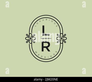 LR Initials letter Wedding monogram logos template, hand drawn modern minimalistic and floral templates for Invitation cards, Save the Date, elegant Stock Vector