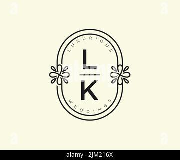 LK Initials letter Wedding monogram logos template, hand drawn modern minimalistic and floral templates for Invitation cards, Save the Date, elegant Stock Vector