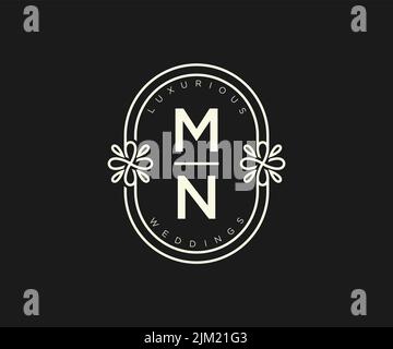 MN Initials letter Wedding monogram logos template, hand drawn modern minimalistic and floral templates for Invitation cards, Save the Date, elegant Stock Vector