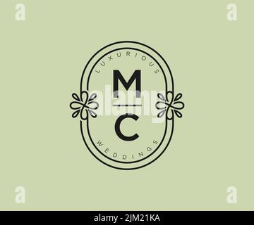 MC Initials letter Wedding monogram logos template, hand drawn modern minimalistic and floral templates for Invitation cards, Save the Date, elegant Stock Vector