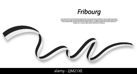 Waving ribbon or stripe with flag of Fribourg is a region of Switzerland Stock Vector