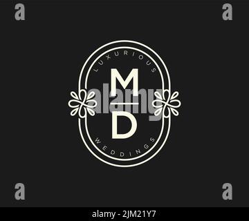 MD Initials letter Wedding monogram logos template, hand drawn modern minimalistic and floral templates for Invitation cards, Save the Date, elegant Stock Vector