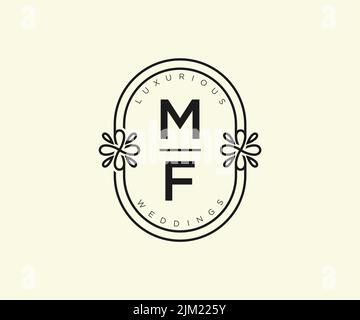 MFnitials letter Wedding monogram logos template, hand drawn modern minimalistic and floral templates for Invitation cards, Save the Date, elegant Stock Vector