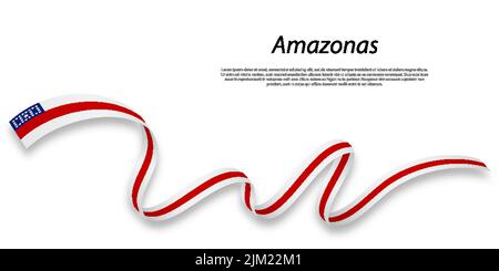 Waving ribbon or stripe with flag of Amazonas is a state of Brazil Stock Vector