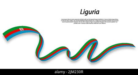 Waving ribbon or stripe with flag of Liguria is a region of Italy Stock Vector