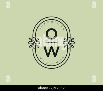 OW Initials letter Wedding monogram logos template, hand drawn modern minimalistic and floral templates for Invitation cards, Save the Date, elegant Stock Vector