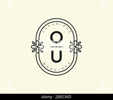 OU Initials letter Wedding monogram logos template, hand drawn modern minimalistic and floral templates for Invitation cards, Save the Date, elegant Stock Vector