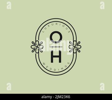 OH Initials letter Wedding monogram logos template, hand drawn modern minimalistic and floral templates for Invitation cards, Save the Date, elegant Stock Vector