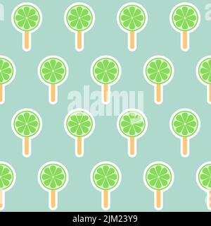 Lemon lime fruit ice round ice cream stick seamless pattern Stock Vector