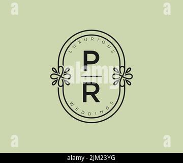 PR Initials letter Wedding monogram logos template, hand drawn modern minimalistic and floral templates for Invitation cards, Save the Date, elegant Stock Vector