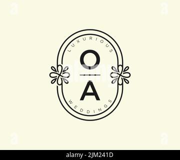 OA Initials letter Wedding monogram logos template, hand drawn modern minimalistic and floral templates for Invitation cards, Save the Date, elegant Stock Vector