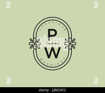 PW Initials letter Wedding monogram logos template, hand drawn modern minimalistic and floral templates for Invitation cards, Save the Date, elegant Stock Vector
