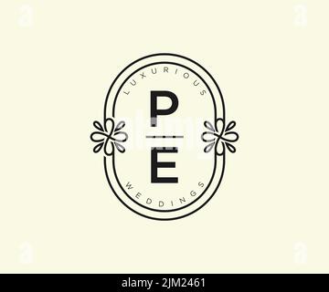 PE Initials letter Wedding monogram logos template, hand drawn modern minimalistic and floral templates for Invitation cards, Save the Date, elegant Stock Vector