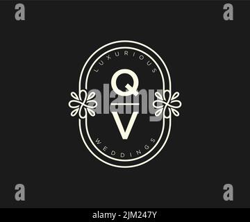 QVInitials letter Wedding monogram logos template, hand drawn modern minimalistic and floral templates for Invitation cards, Save the Date, elegant Stock Vector