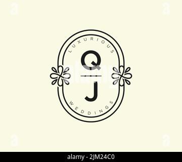 QJ Initials letter Wedding monogram logos template, hand drawn modern minimalistic and floral templates for Invitation cards, Save the Date, elegant Stock Vector