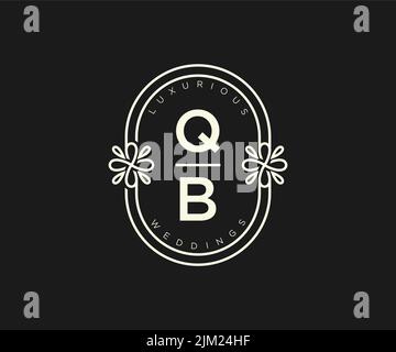 QB Initials letter Wedding monogram logos template, hand drawn modern minimalistic and floral templates for Invitation cards, Save the Date, elegant Stock Vector