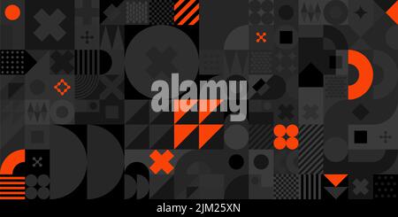 Seamless Dark Abstract Vector Bauhaus Geometric Pattern Background Design  Stock Vector