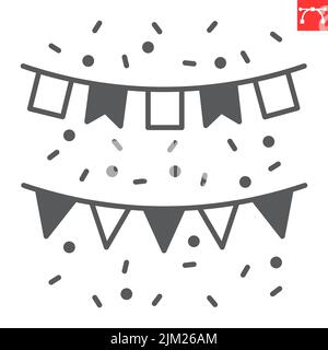 Paper garlands glyph icon, birthday and holiday, garland vector icon, vector graphics, editable stroke solid sign, eps 10. Stock Vector