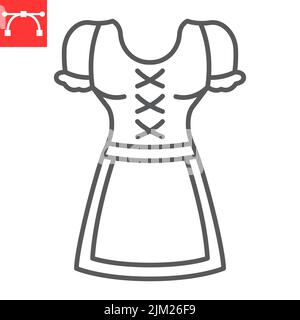 Dirndl line icon, dress and oktoberfest, dirndl vector icon, vector graphics, editable stroke outline sign, eps 10. Stock Vector