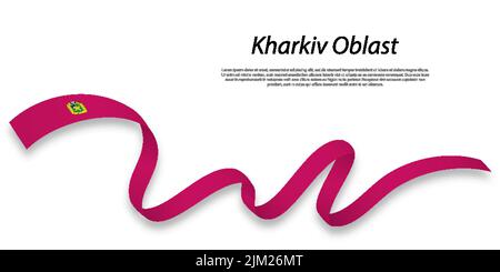 Waving ribbon or stripe with flag of Kharkiv Oblast is a region of Ukraine Stock Vector