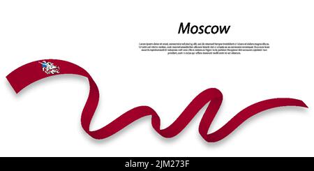 Waving ribbon or stripe with flag of Moscow is a region of Russia Stock Vector