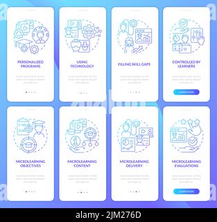 Style of delivering education blue gradient onboarding mobile app screen set Stock Vector