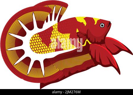 A beautiful red and yellow betta fish isolated on a white background, editable Stock Vector