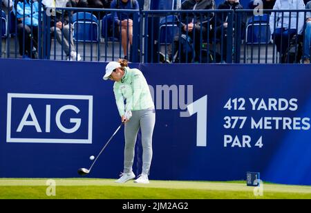 Gullane, Scotland, UK. 4th  August 2022. Opening round of the AIG Women’s Open golf championship at Muirfield in East Lothian. Pic; Marina Alex drives at 1st hole.  Iain Masterton/Alamy Live News Stock Photo