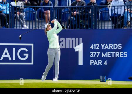 Gullane, Scotland, UK. 4th  August 2022. Opening round of the AIG Women’s Open golf championship at Muirfield in East Lothian. Pic; Marina Alex drives at 1st hole.  Iain Masterton/Alamy Live News Stock Photo