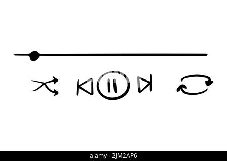 Player, music panel in doodle style isolated on white background. Record frame, song or movie skin. . Vector illustration Stock Vector