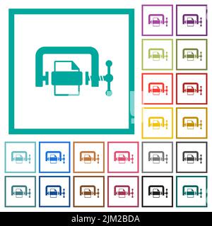 File compression solid flat color icons with quadrant frames on white background Stock Vector