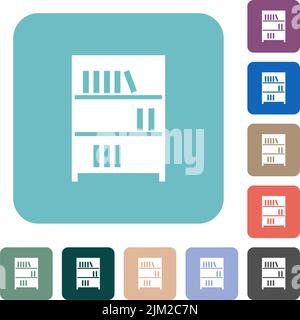 Bookshelf with books solid white flat icons on color rounded square backgrounds Stock Vector