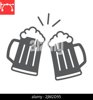 Beer cheers glyph icon, beverage and oktoberfest, toasting beer mugs vector icon, vector graphics, editable stroke solid sign, eps 10. Stock Vector