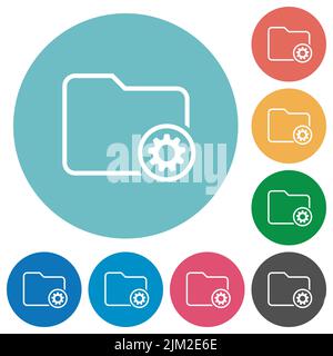 Directory settings outline flat white icons on round color backgrounds Stock Vector