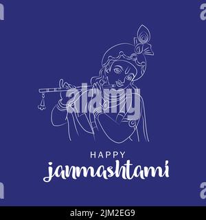 happy janmashtami simple greetings. poster, banner, template. vector illustration design Stock Vector