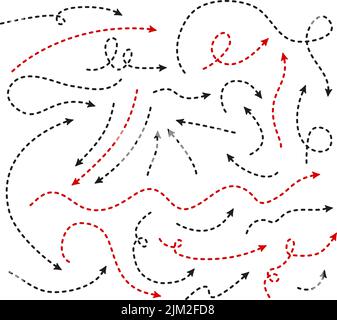 Big Set Arrows and directions signs. thin dash line with arrow. Dotted lines with arrows, Stock Vector