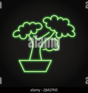 Bonsai tree neon icon in line style. Vector illustration. Stock Vector