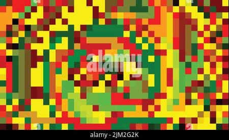 Pixelated reggae colors background with red, yellow and green pixels. Decorative vector graphic pattern. CMYK colors Stock Vector