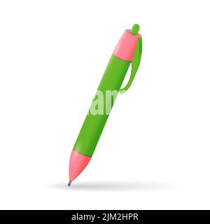 Green school pen isolated in realistic style on white background. Vector illustration. Stock Vector